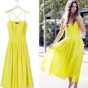 Banana Republic Neon Yellow Pintuck Midi Dress